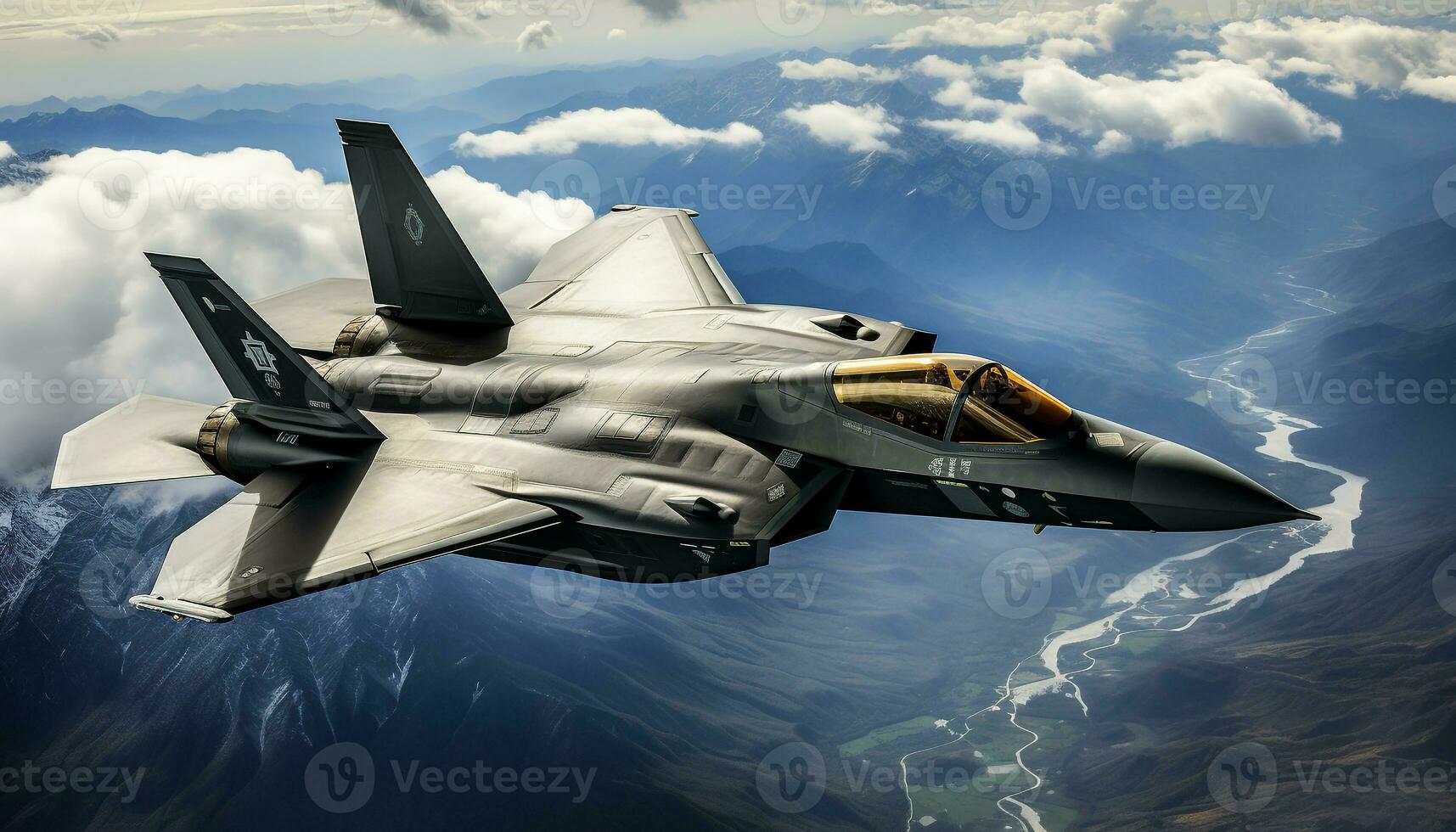 ai genererad militär flygplan flygande i de himmel, som visar aggression genererad förbi ai foto