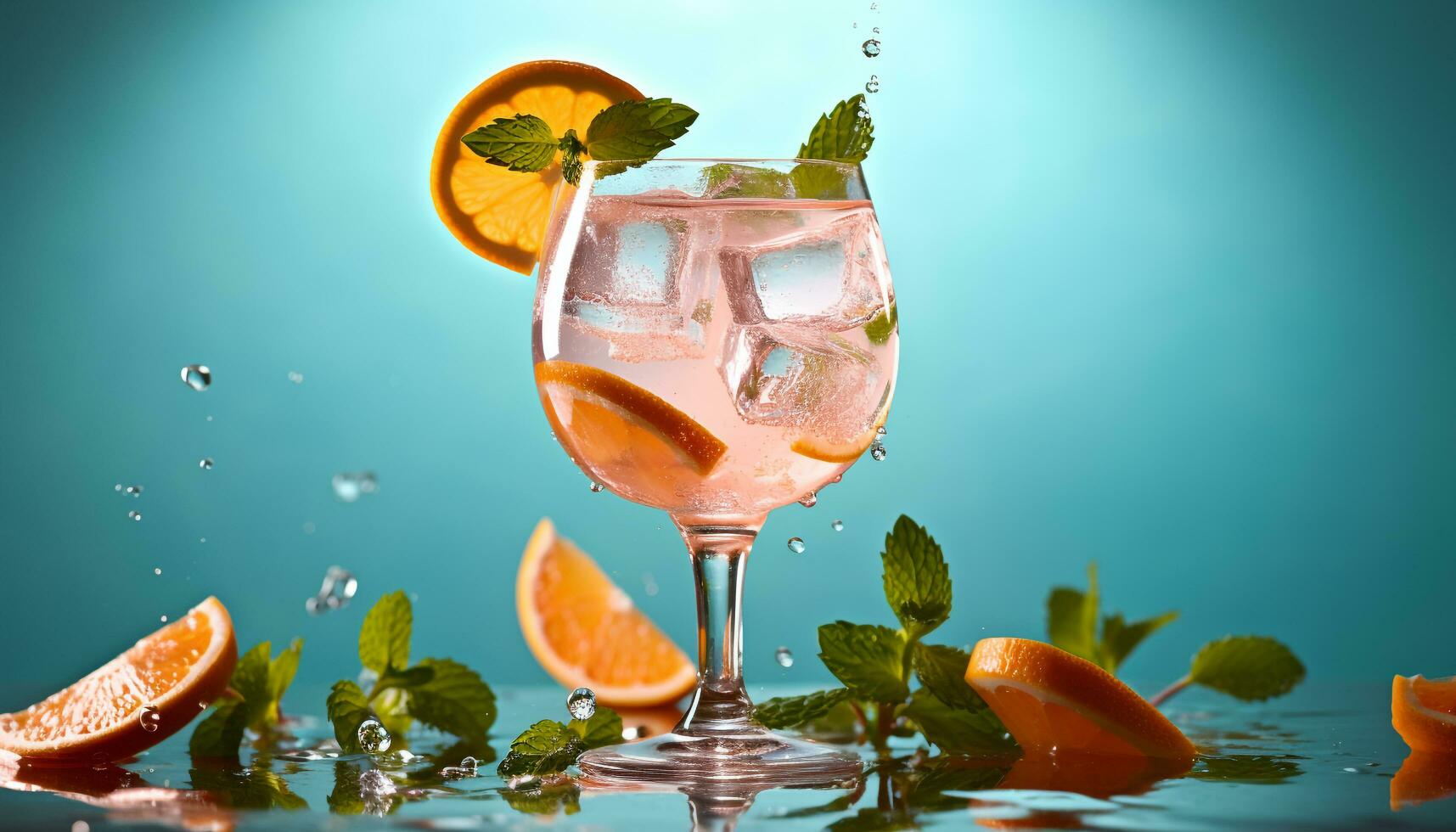 ai genererad uppfriskande cocktail med citrus, is, och mynta blad genererad förbi ai foto
