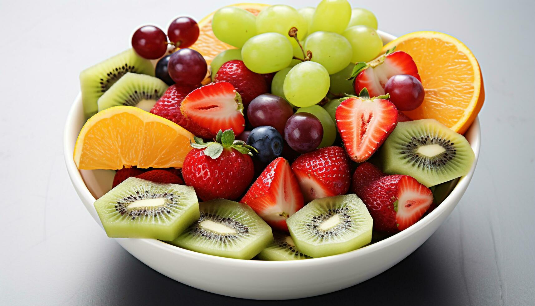 ai genererad friskhet och mängd i en färgrik frukt skål genererad förbi ai foto