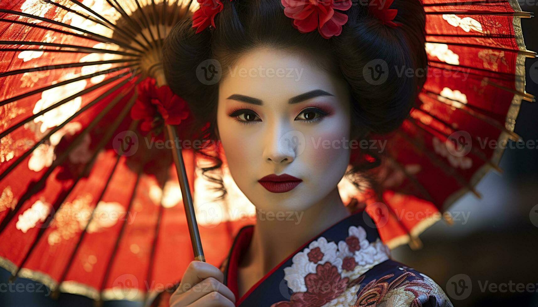 ai genererad elegant geisha förkroppsligar japansk skönhet och kultur genererad förbi ai foto