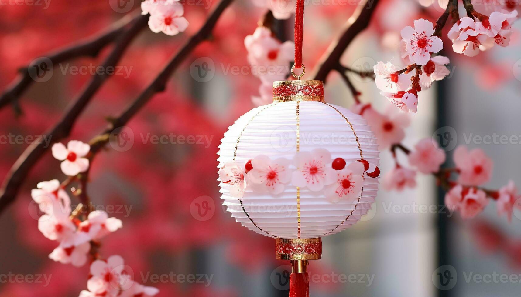 ai genererad körsbär blomma träd tänds traditionell kinesisk firande genererad förbi ai foto