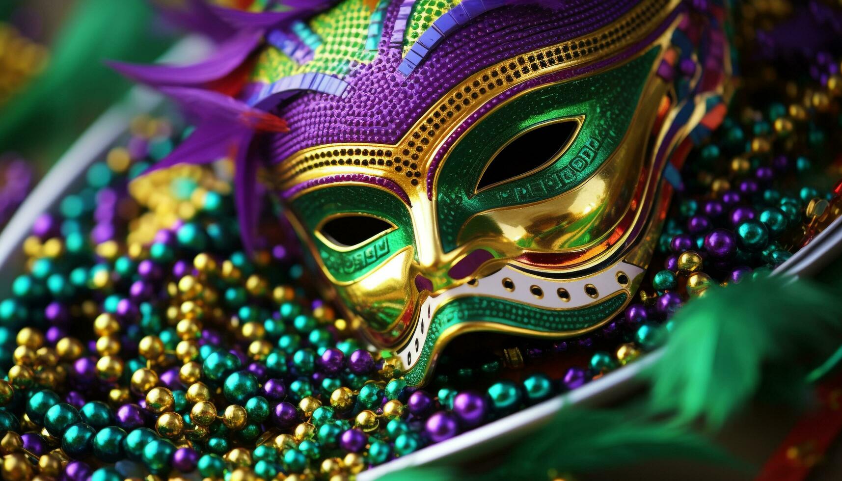ai genererad vibrerande färger, masker, och firande på mardi gras genererad förbi ai foto