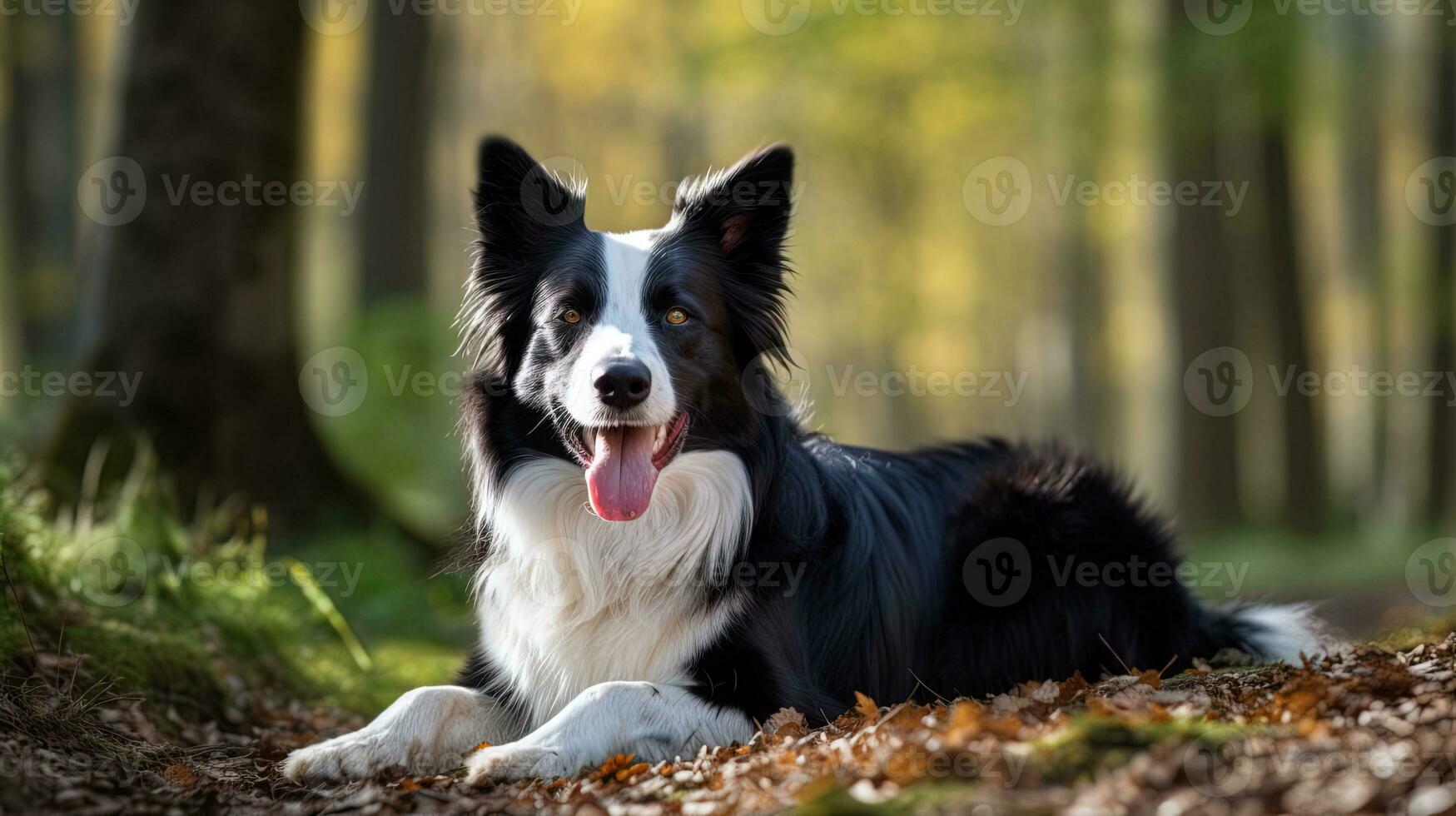 ai genererad charmig svart och vit gräns collie hund i de vår parkera foto