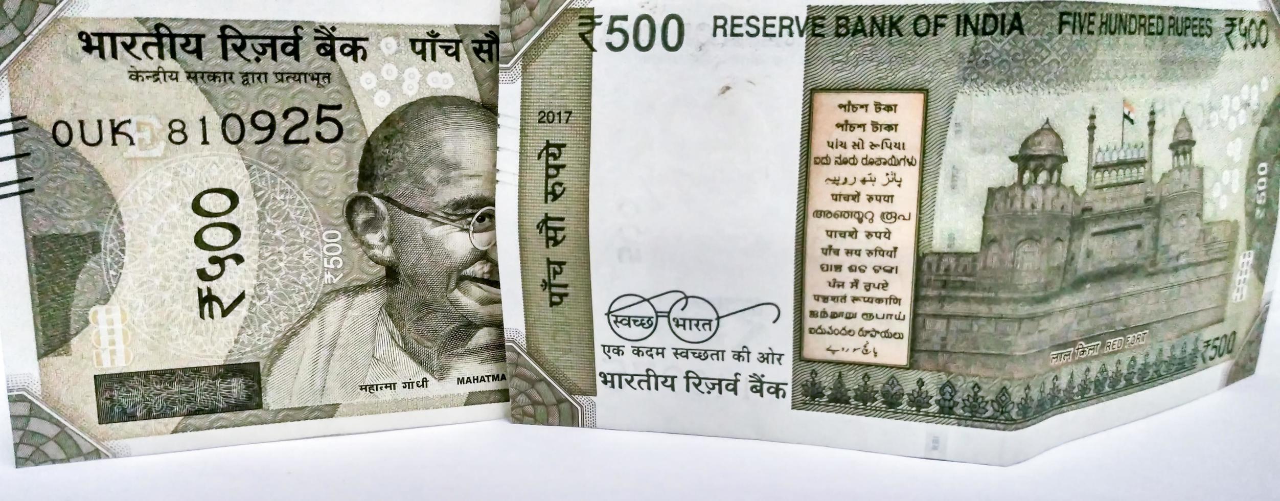 500 rupees samling indisk valuta foto