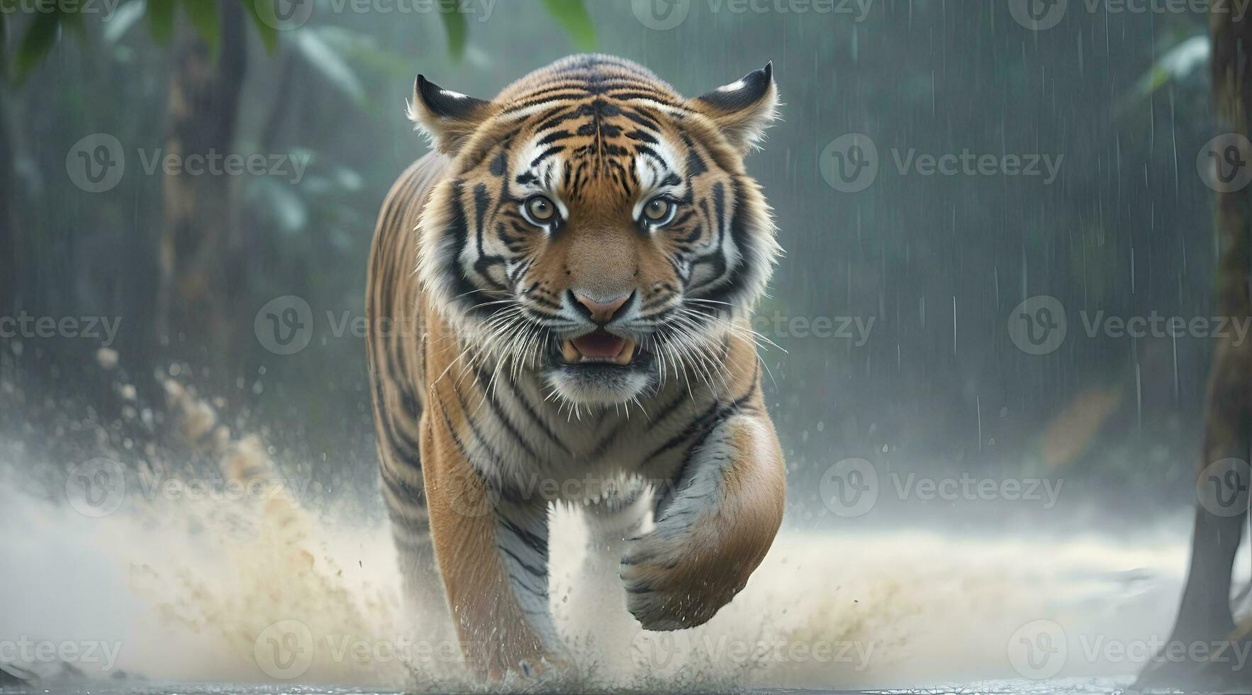 ai genererad tigers ge sig på, realistisk bilder av vild djur- attacker foto