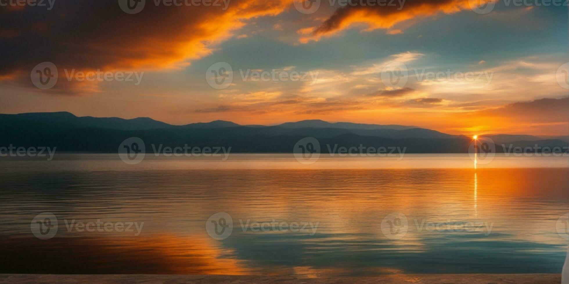 ai genererad skön av solnedgång med landskap bakgrund foto