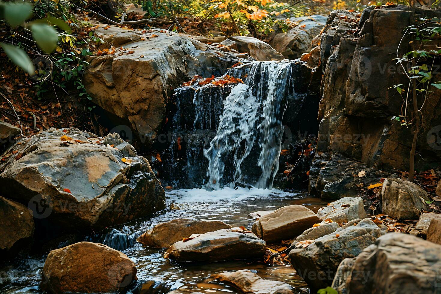 ai genererad Foto av en skön vattenfall i de skog