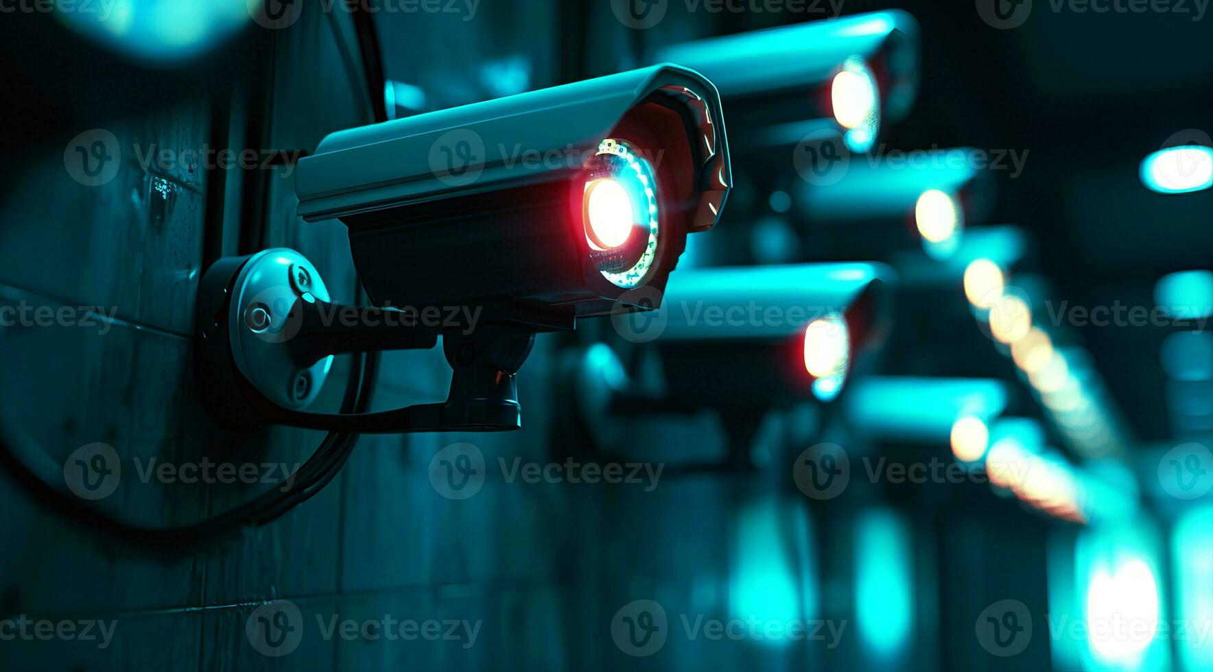 ai genererad cCTV säkerhet säkerhet kamera tillhandahåller övervakning, Integritet och skydd till företag lager foto