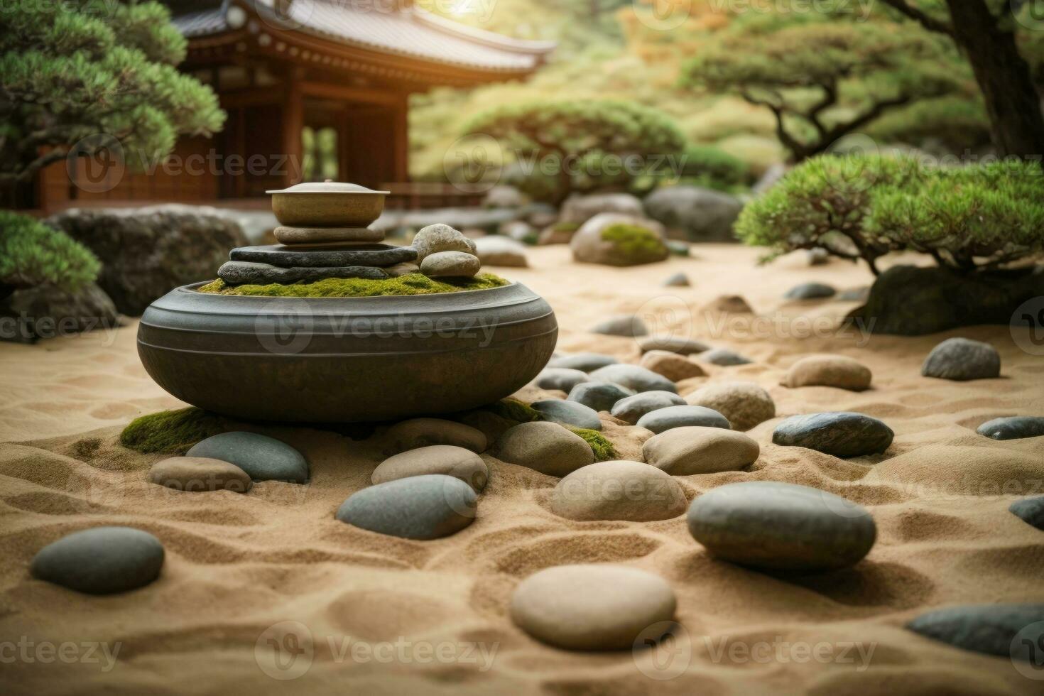 ai genererad minimalistisk zen japansk trädgård för andlig meditation och avslappning foto