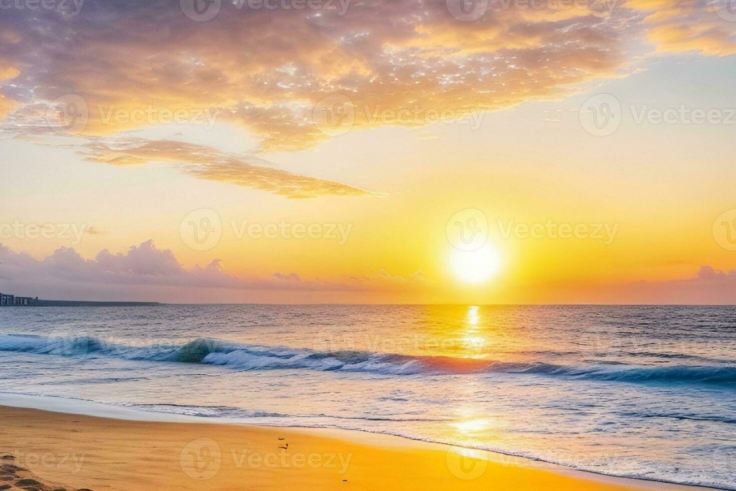 ai genererad hav över soluppgång eller solnedgång foto