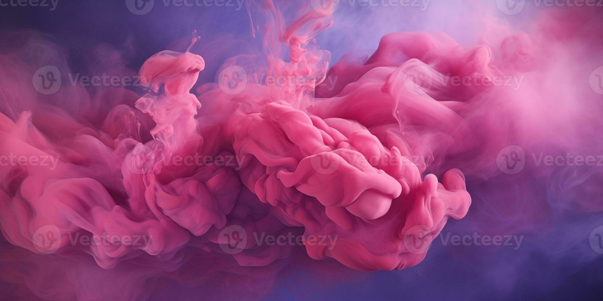 ai genererad lila-rosa fluffig pastell bläck rök på en blå bakgrund. genererad förbi artificiell intelligens. foto