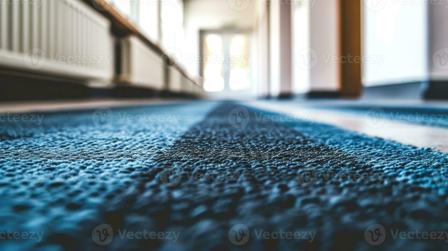 ai genererad närbild av blå texturerad matta i modern Hem interiör. foto