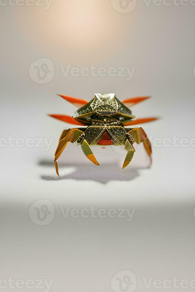ai genererad origami krabba på ljus bakgrund foto