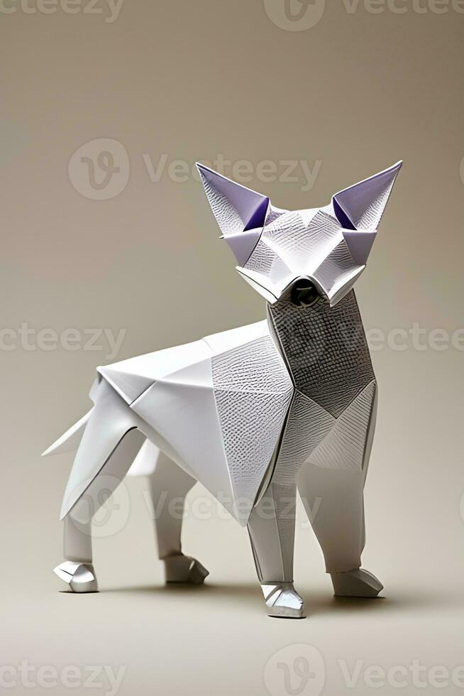 ai genererad origami katt på ljus bakgrund foto