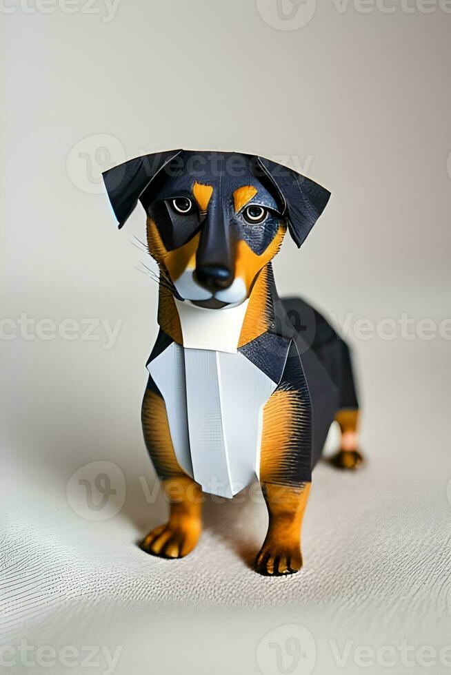 ai genererad origami hund på ljus bakgrund foto