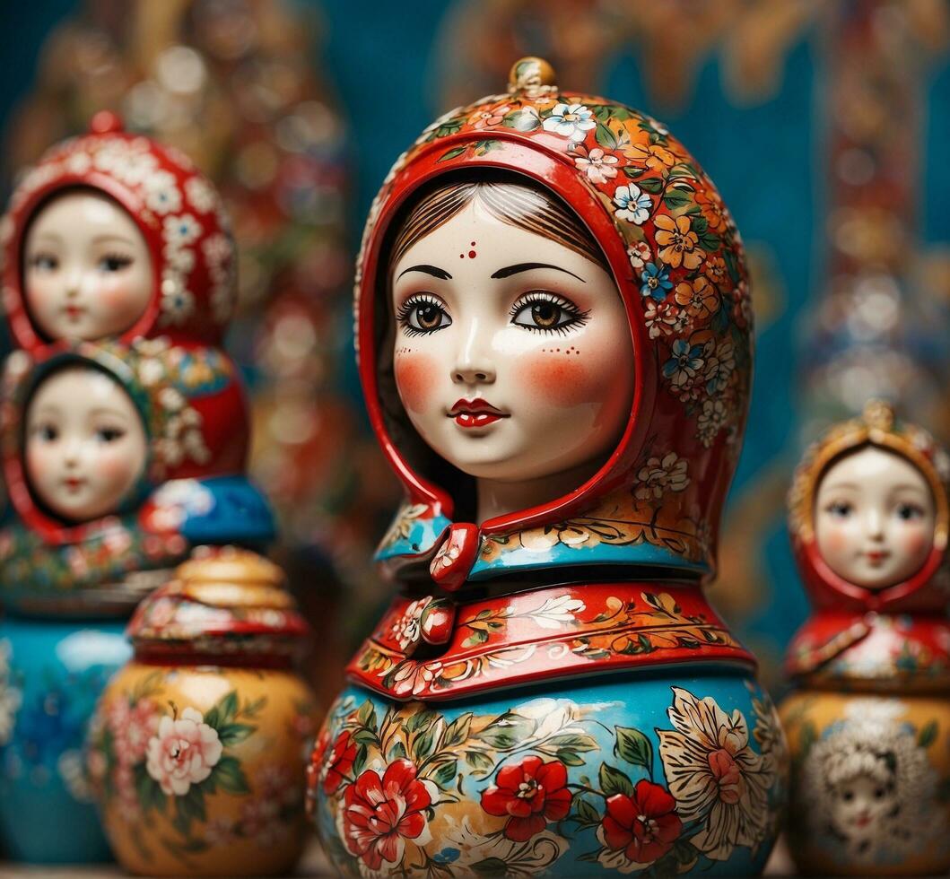 ai genererad ryska dockor. traditionell ryska souvenirer. matryoshka dockor. foto