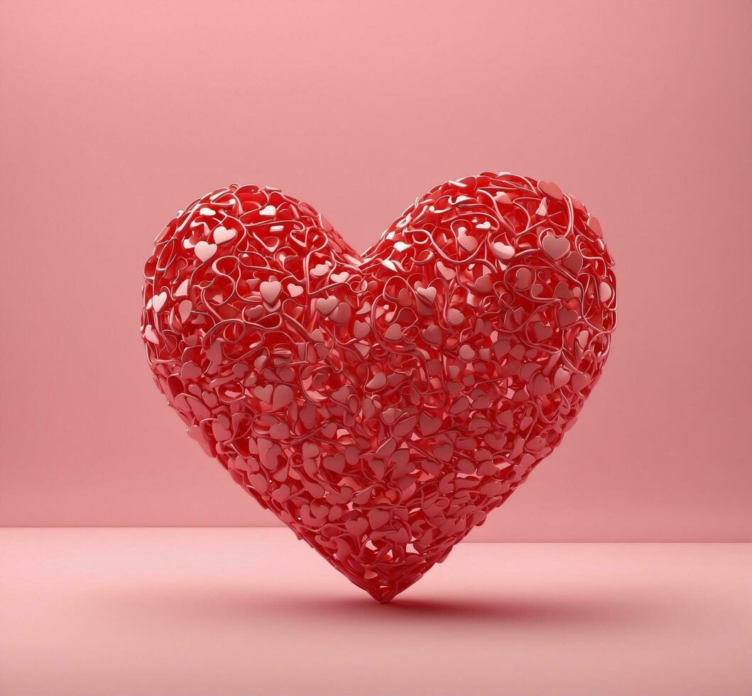 ai genererad röd hjärta på en rosa bakgrund. 3d tolkning. hjärtans dag. foto