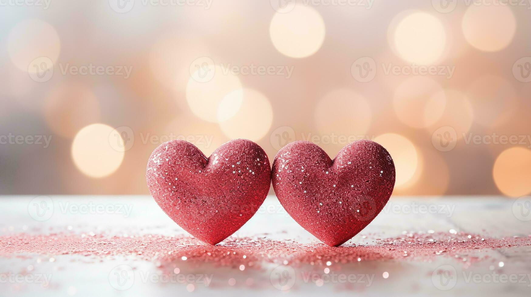 ai genererad gnistrande hjärtan form på de rosa glitter med bokeh ljus bakgrund. för valentine fira begrepp. generativ ai foto