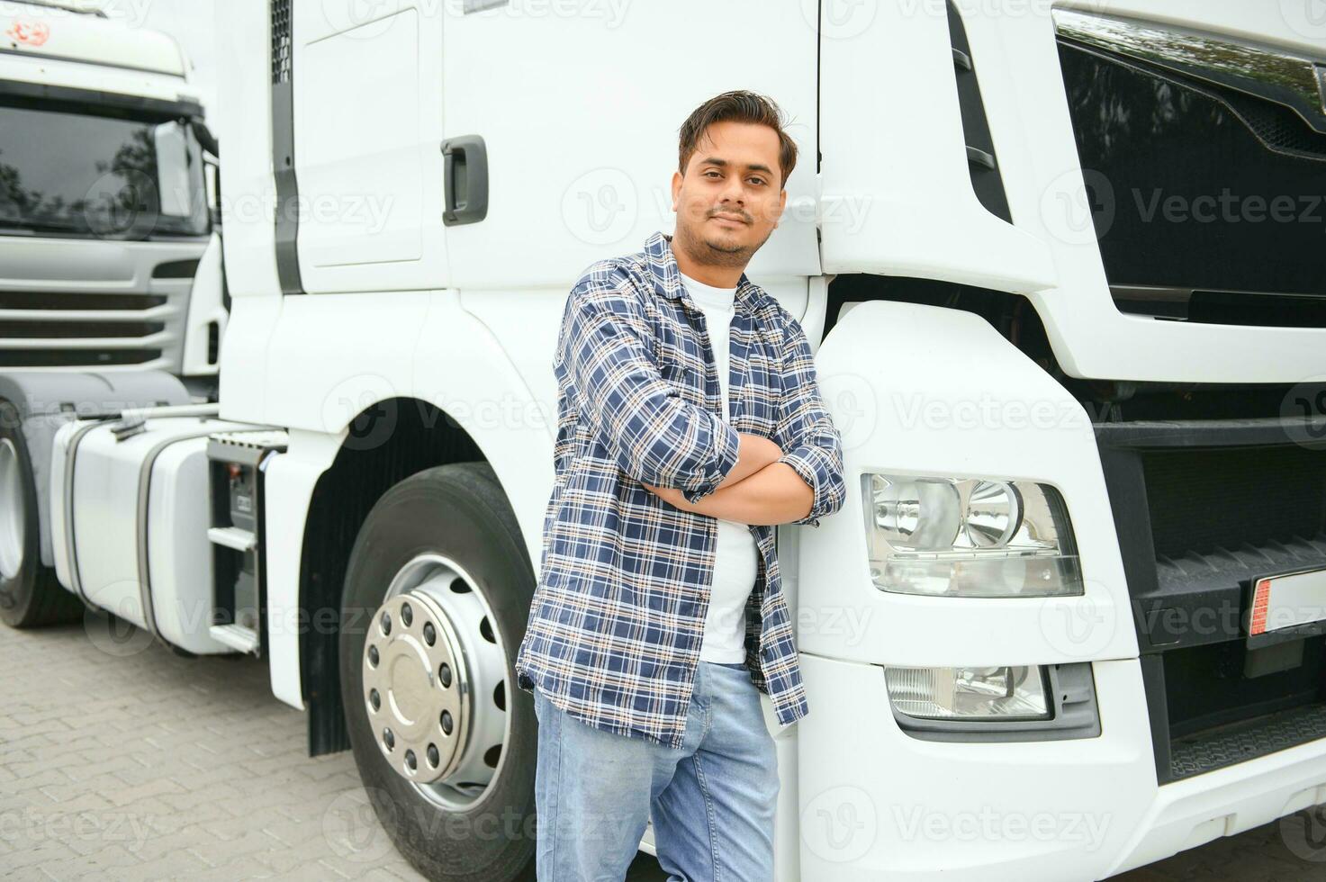 ung indisk lastbil förare. begrepp av väg frakt transport foto