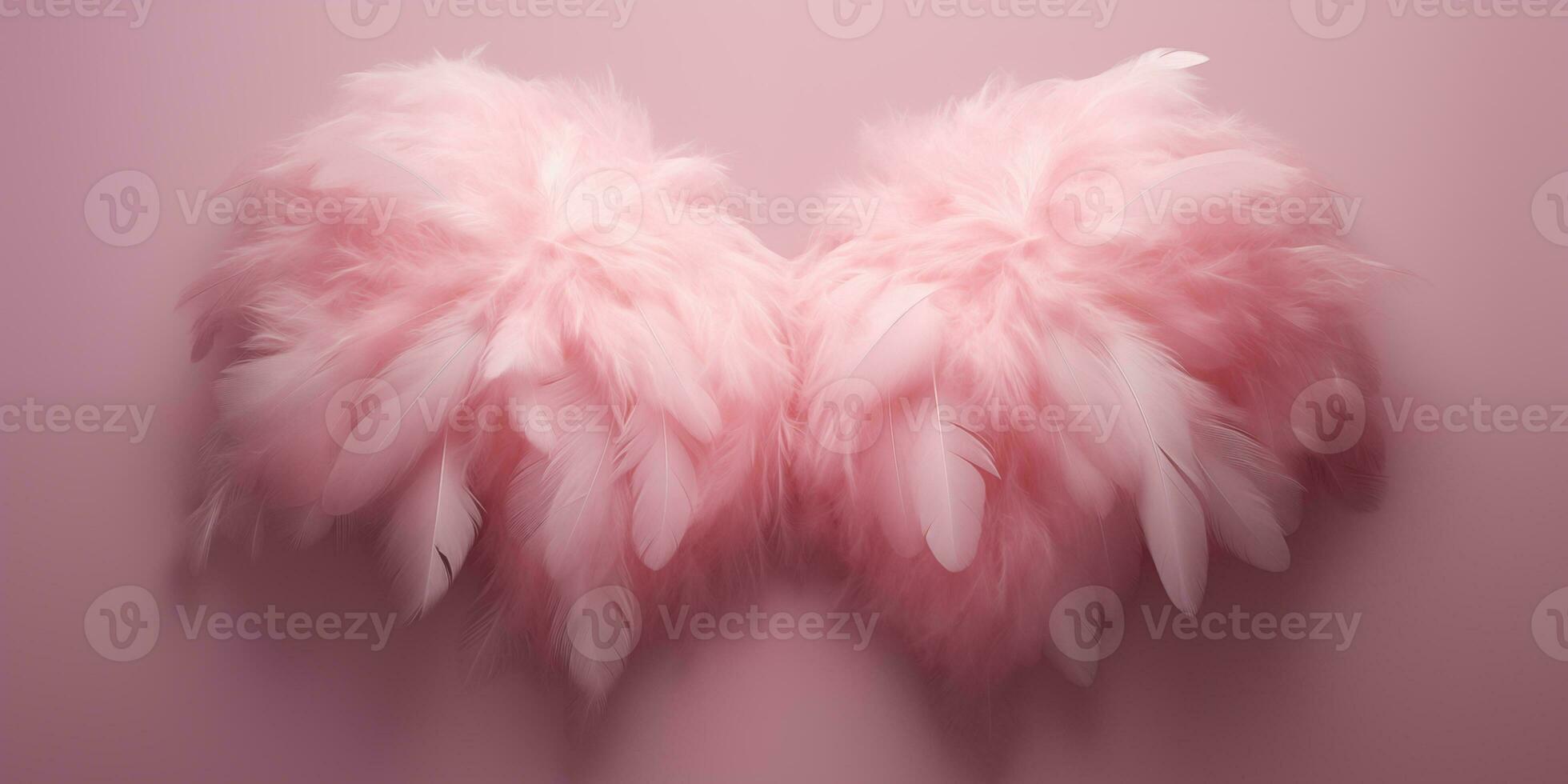 ai genererad ljus rosa fjäder vingar på en rosa bakgrund. firande av valentines dag. Amor. genererad förbi artificiell intelligens. foto