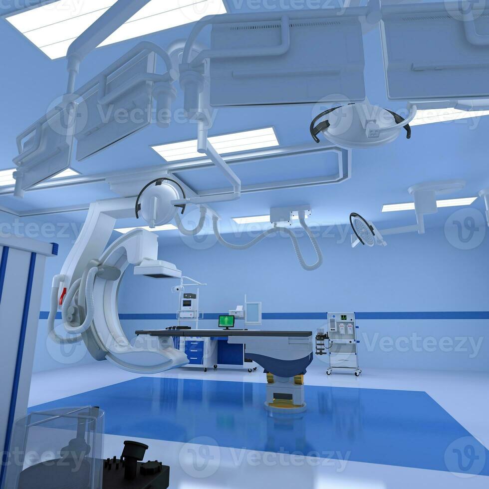 sjukhus medicinsk hybrid rörelse rum 3d tolkning på vit bakgrund foto