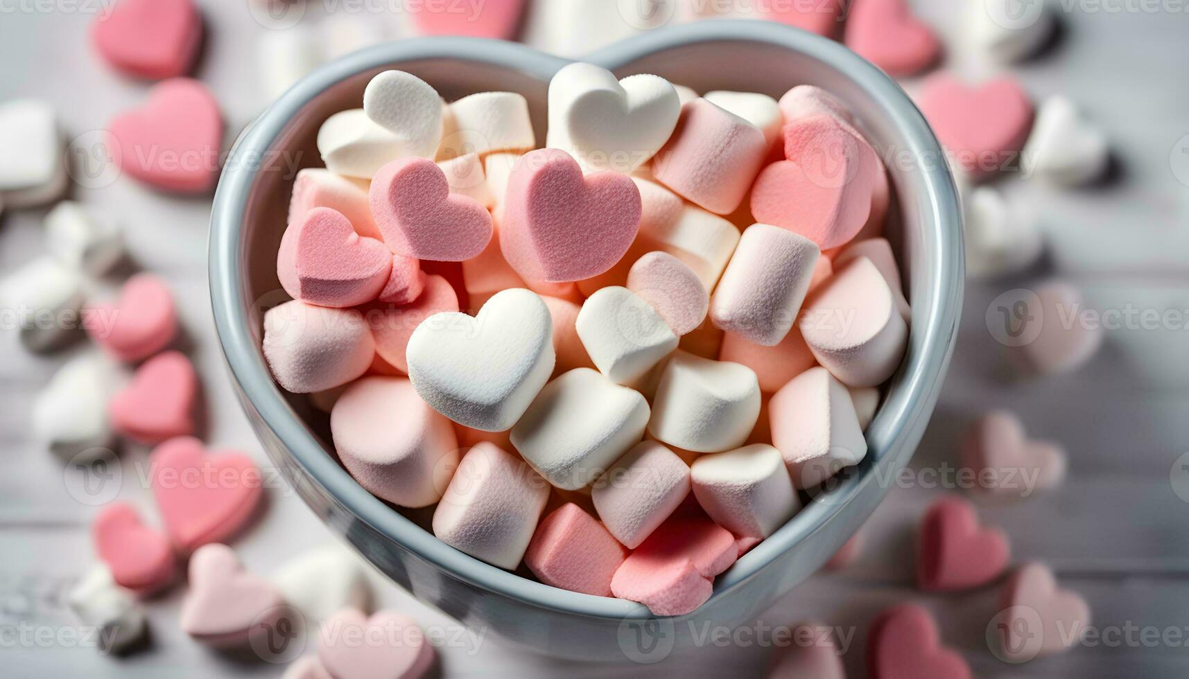 ai genererad en skål fylld med rosa och vit marshmallows foto