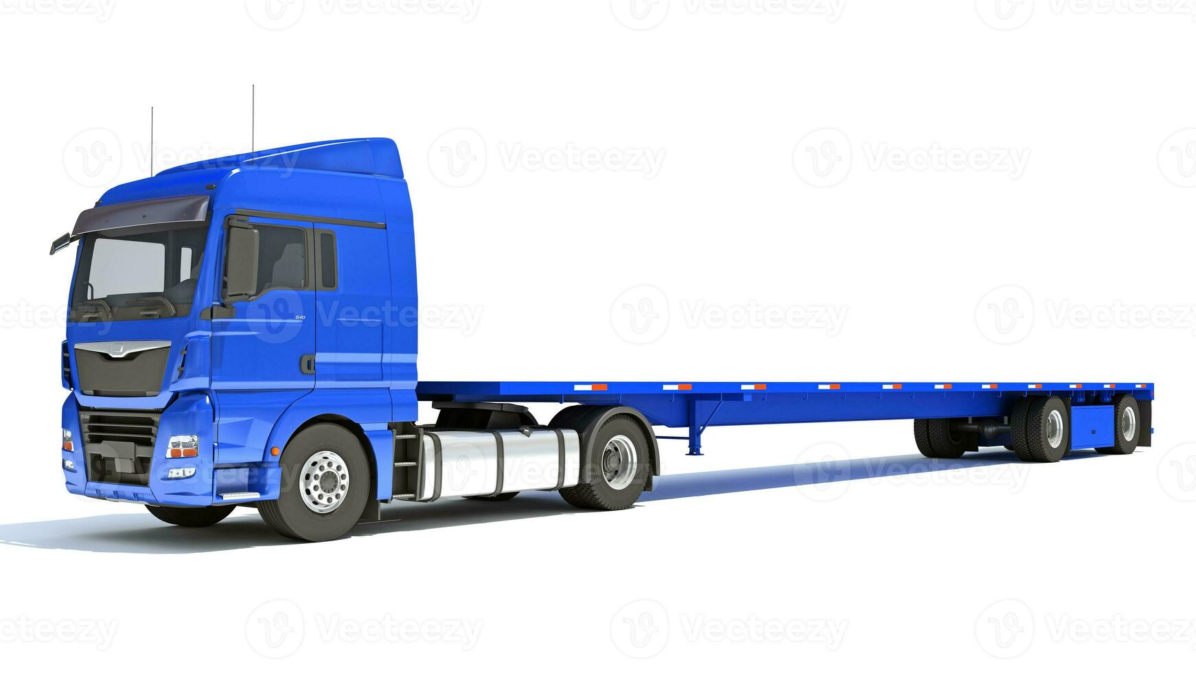 tung lastbil med lowboy trailer 3d tolkning på vit bakgrund foto