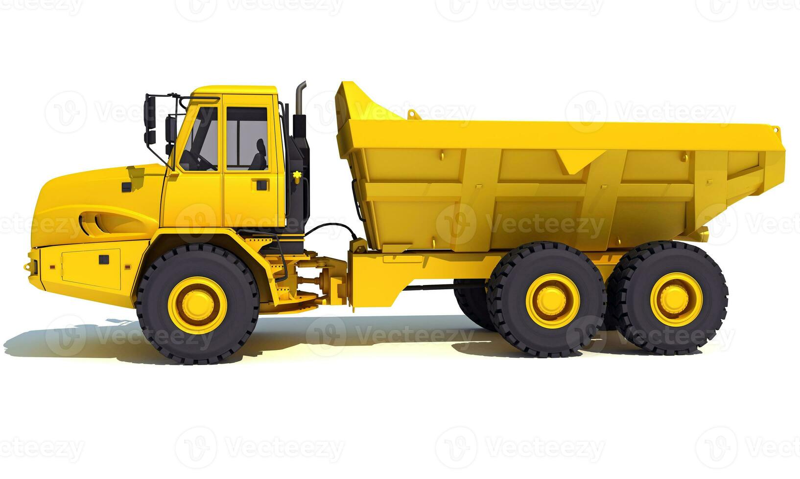 dumpa lastbil 3d tolkning tung konstruktion maskineri på vit bakgrund foto