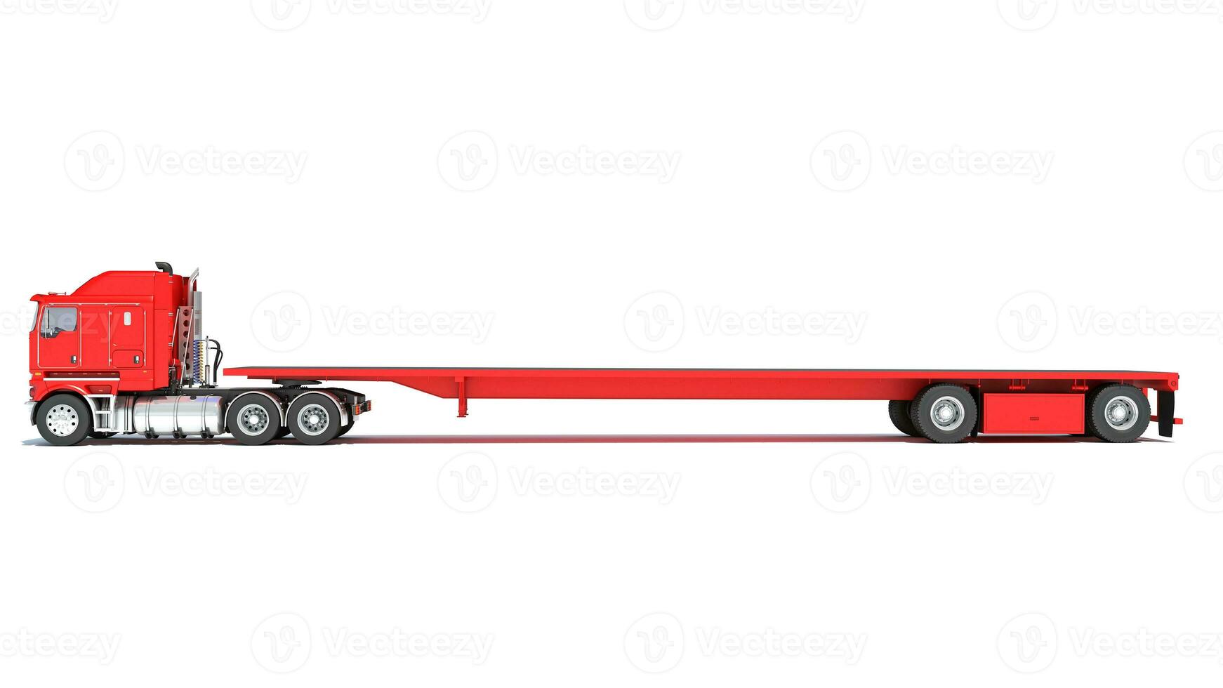 lastbil med platt säng trailer 3d tolkning på vit bakgrund foto