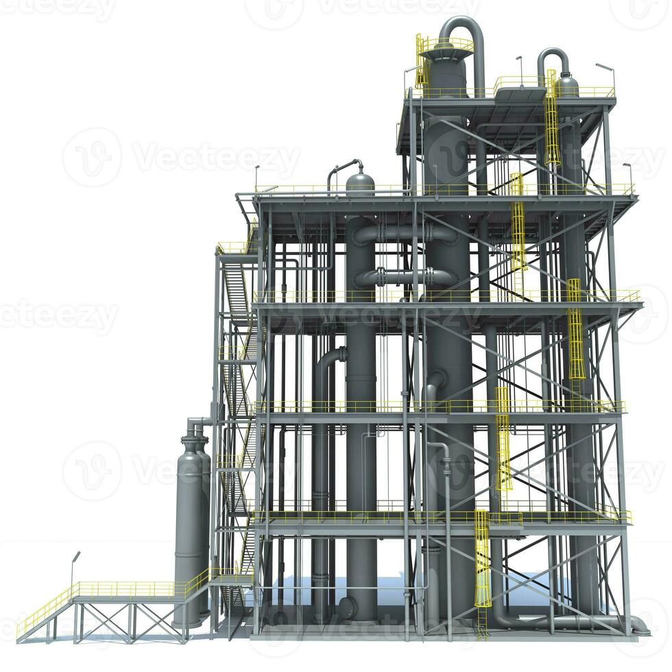 raffinaderi enhet industriell webbplats 3d tolkning på vit bakgrund foto