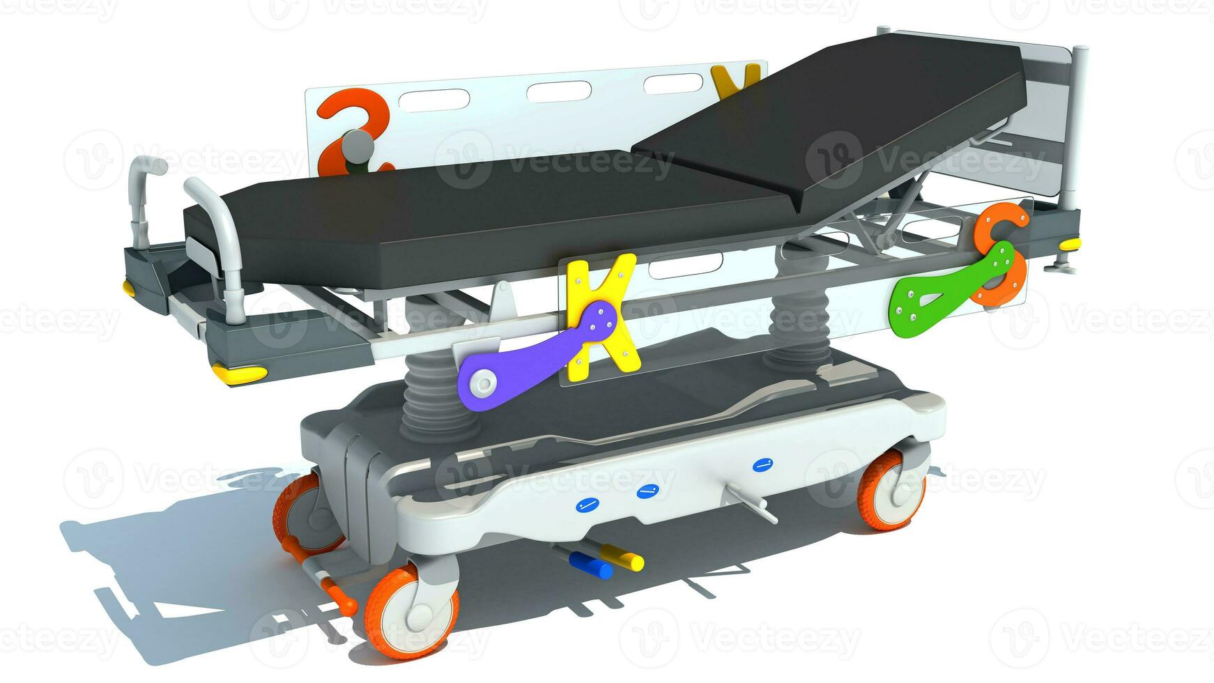 bår vagn medicinsk Utrustning 3d tolkning på vit bakgrund foto