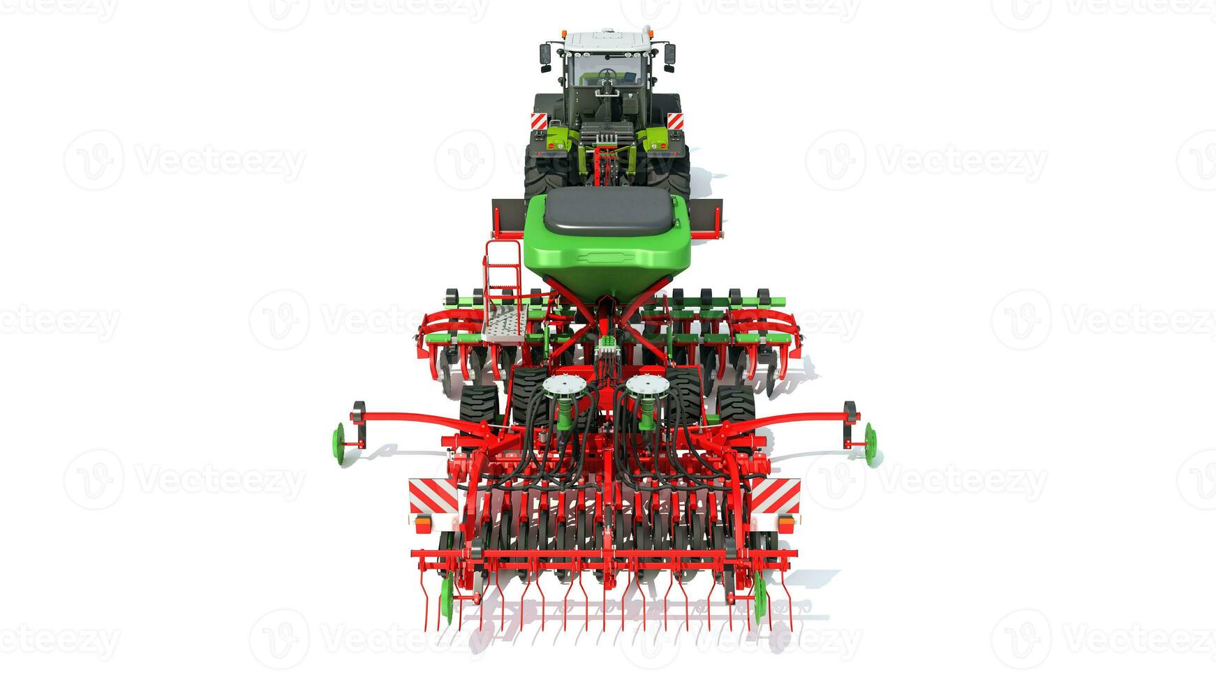 traktor med utsäde borra bruka Utrustning skiva harv 3d tolkning på vit bakgrund foto