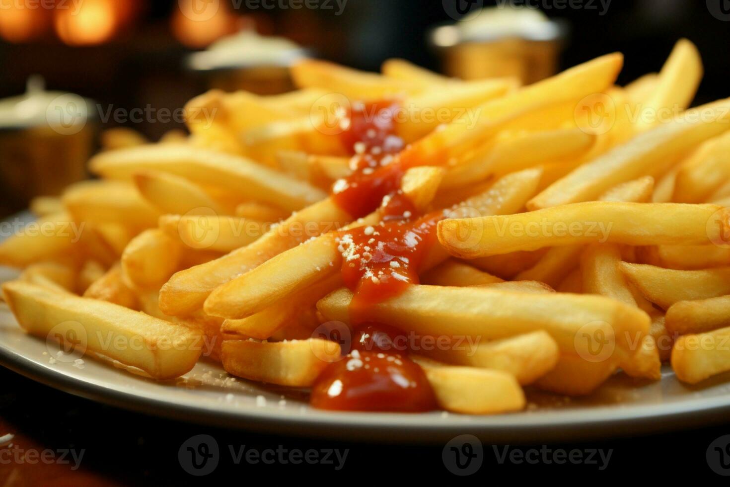 ai genererad franska frites charm en stänga upp skott visa upp tabell fullkomlighet foto