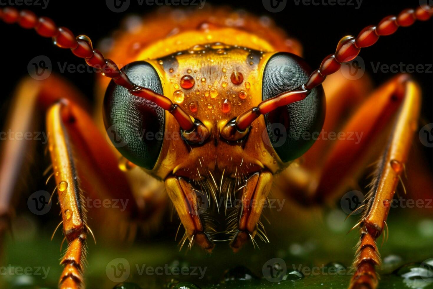 ai genererad intrikat avslöjade en fantastisk makro porträtt av ett insekt på blad foto