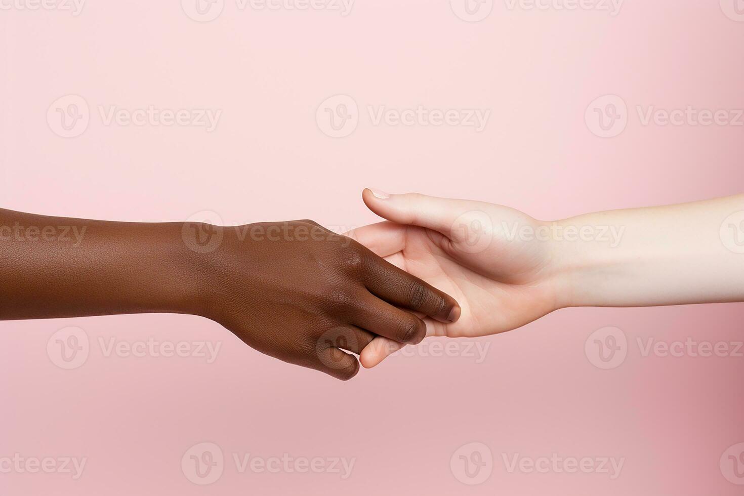 ai genererad de händer av ett afrikansk amerikan och en europeisk Rör varje Övrig. teman relationer, mångfald lopp foto