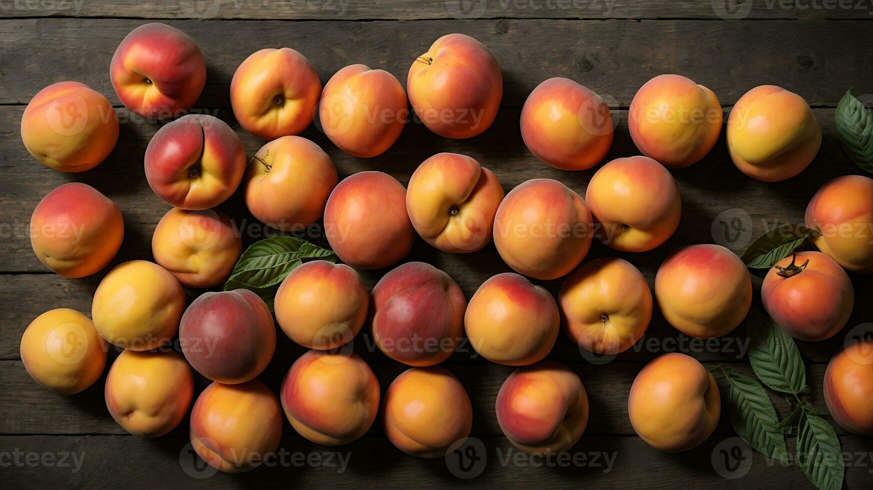 ai genererad mogen persikor på trä- bakgrund foto