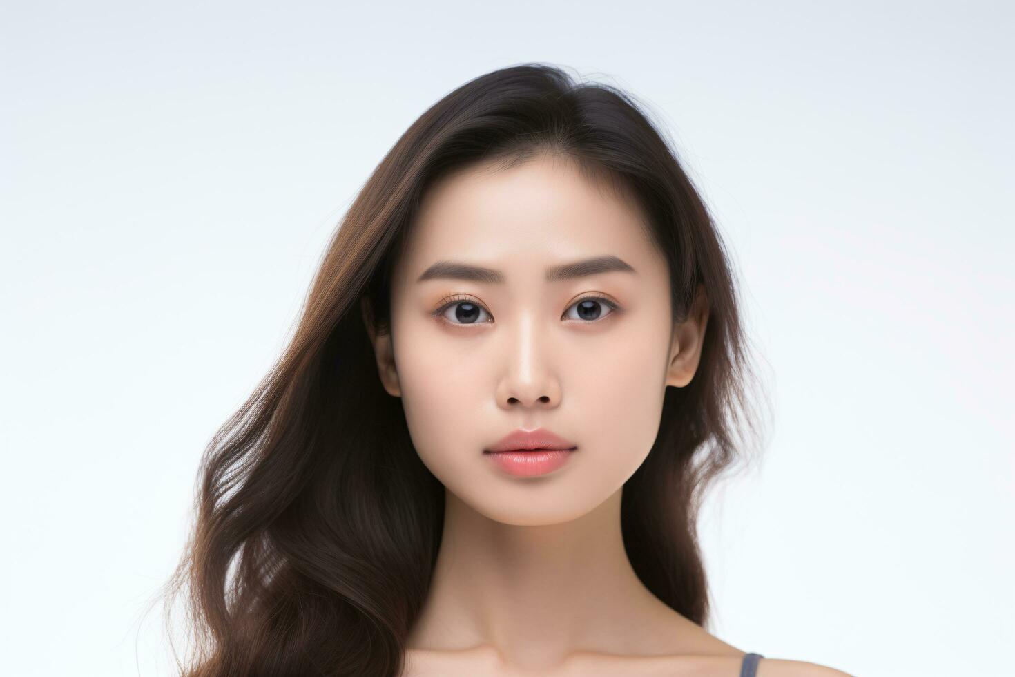 ai genererad porträtt asiatisk kvinna perfekt rena färsk hud isolerat på vit bakgrund. foto