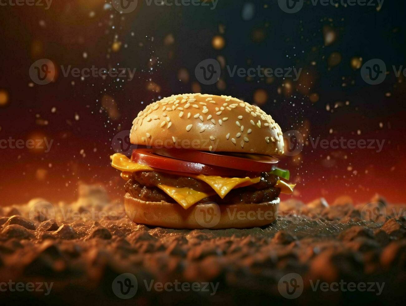 ai genererad en utsökt burger med universum bakgrund. hamburgare. ai generativ foto