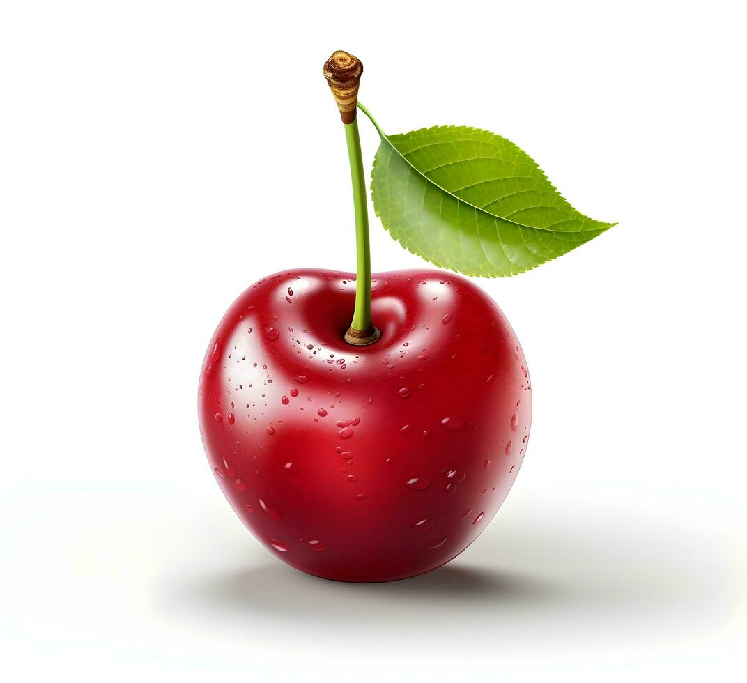 ai genererad körsbär frukt med blad foto