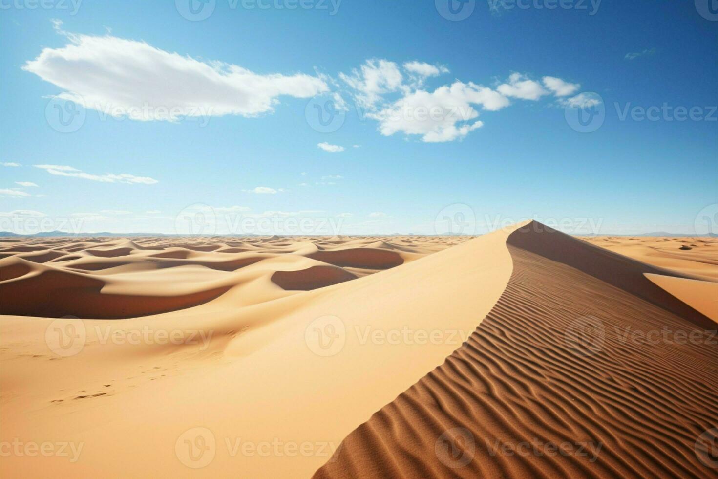 ai genererad afrikansk resa, sahara torr gul sand, blå himmel, äventyr foto