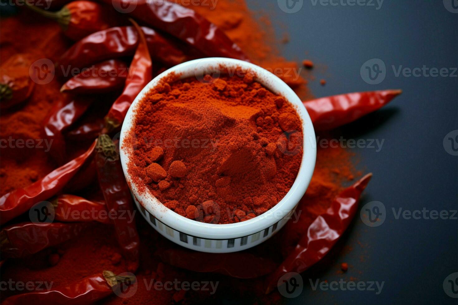 ai genererad bakgrund av chili pulver och röd paprika, tillsats krydda till visa foto