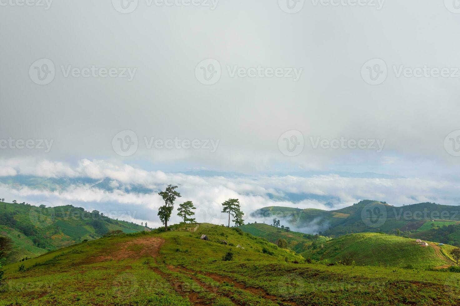 mae tho se punkt med bergen och dimma i de morgon- på chiang maj, thailand foto