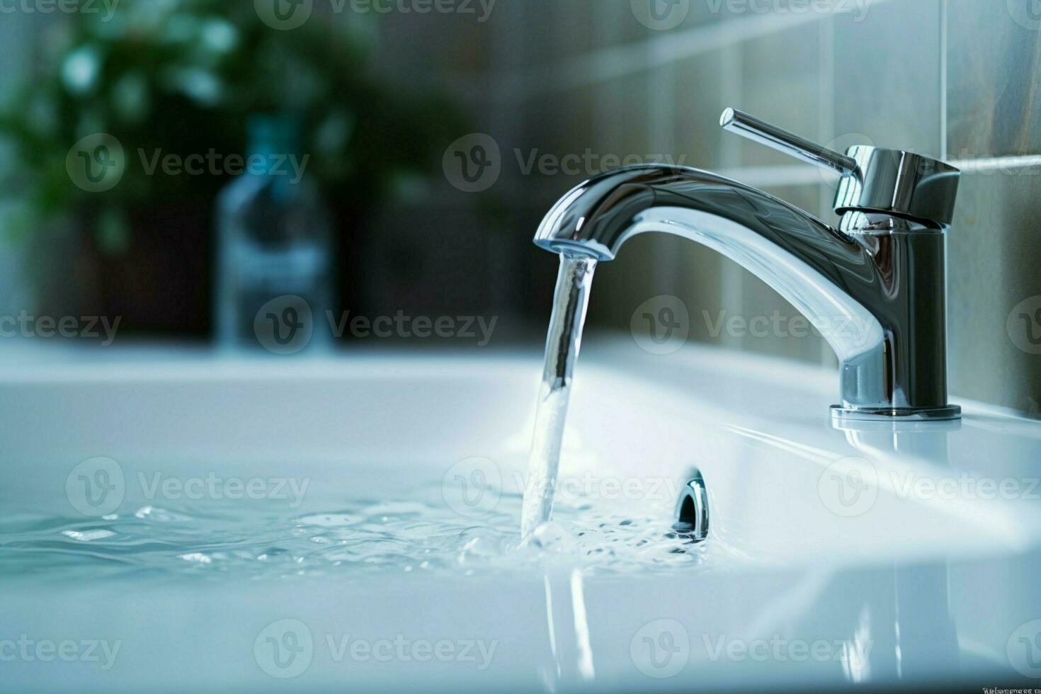 ai genererad vattenbesparande gest badrum kran vände sig av till bevara vatten energi foto