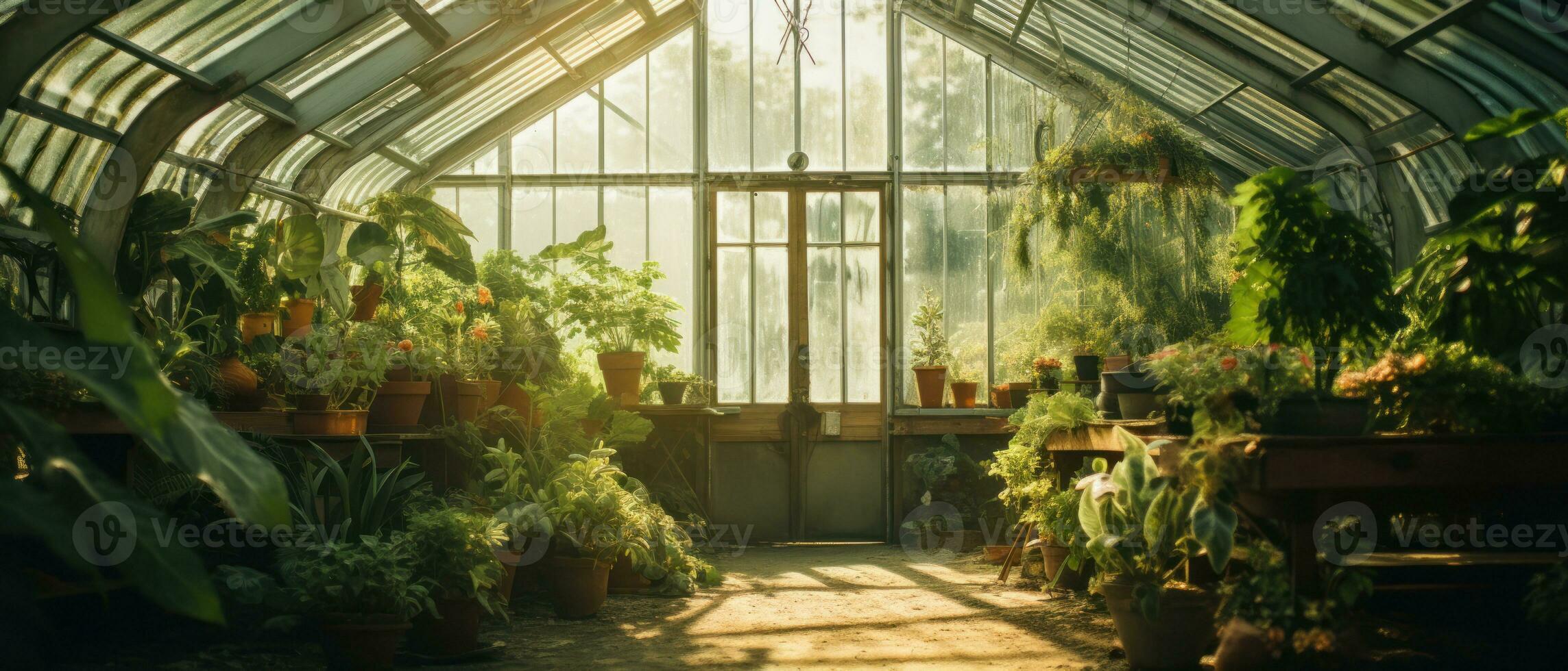 ai genererad lugn växthus fylld med frodig grönska och vibrerande flora. ai generativ. foto