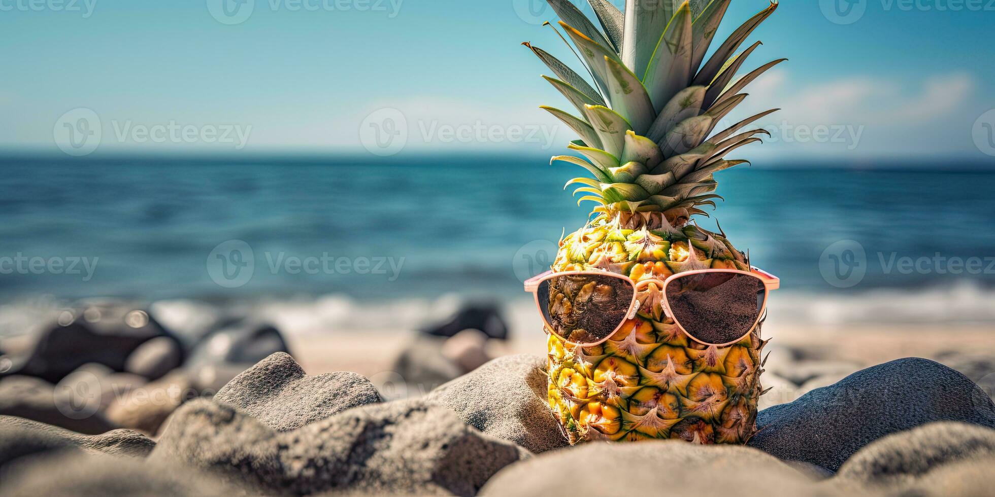 ai genererad bakgrund av ananas med solglasögon. ai generativ. foto