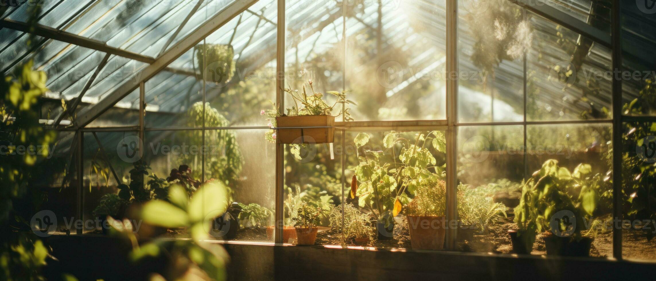 ai genererad lugn växthus fylld med frodig grönska och vibrerande flora. ai generativ. foto