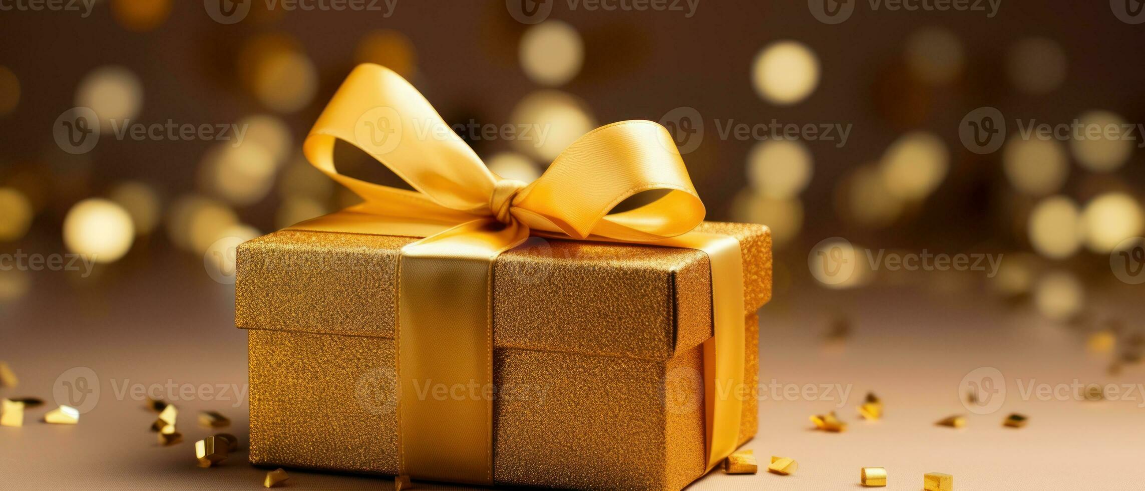 ai genererad förtjusande gul gåva låda omgiven förbi konfetti. ai generativ. foto