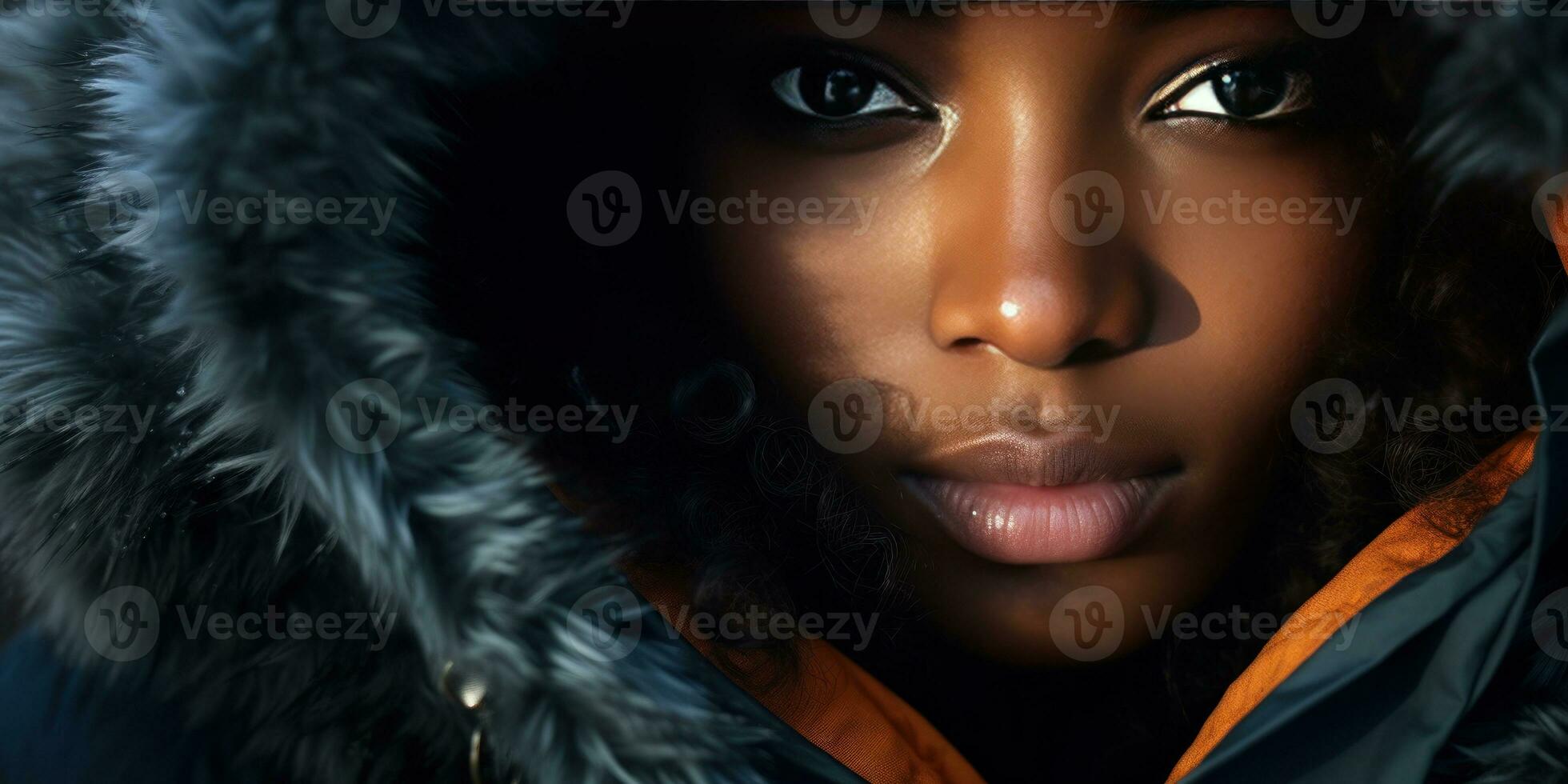 ai genererad eterisk skönhet i vinter, kvinna med slående ögon. ai generativ. foto