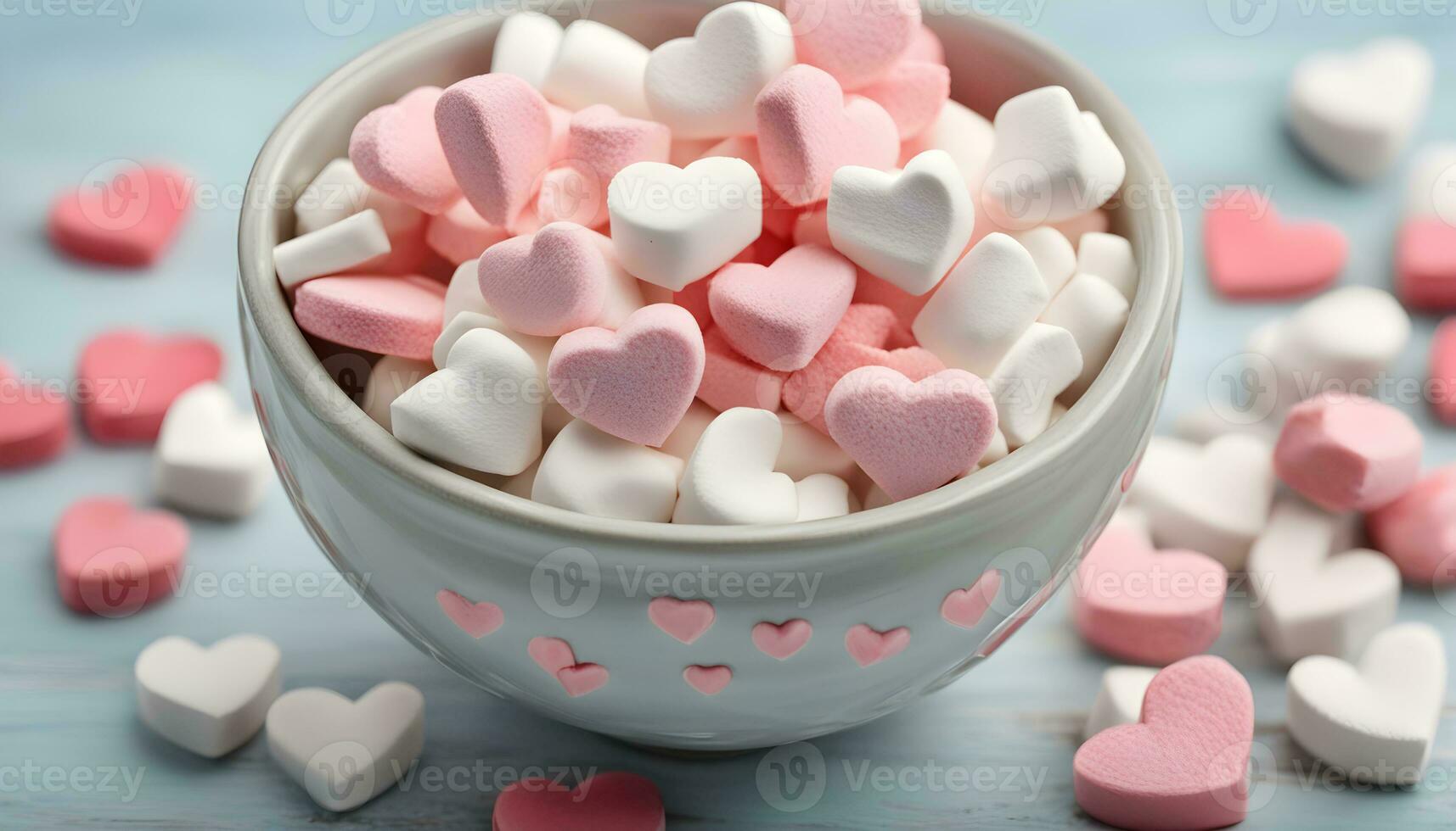 ai genererad en skål fylld med rosa och vit marshmallows foto