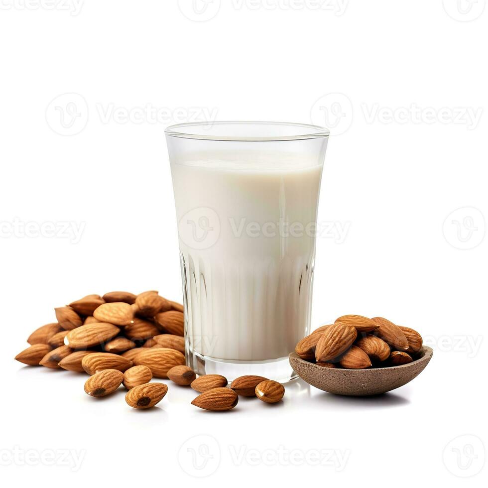 ai genererad mandlar mjölk i glas och mandlar nötter foto